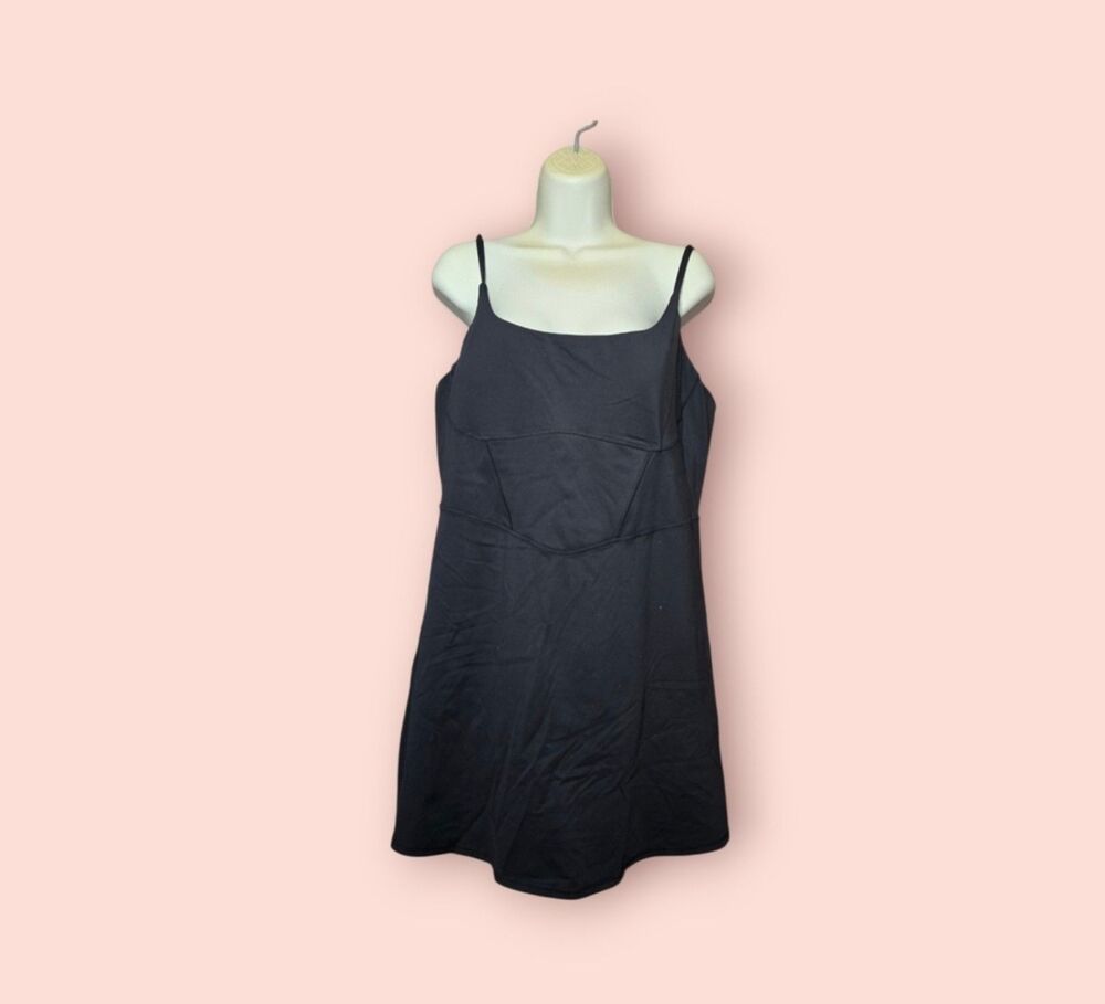 Halara SoftlyZero Plush Corset 2-in-1 Pocket Flare Mini Slip Casual Dress Black